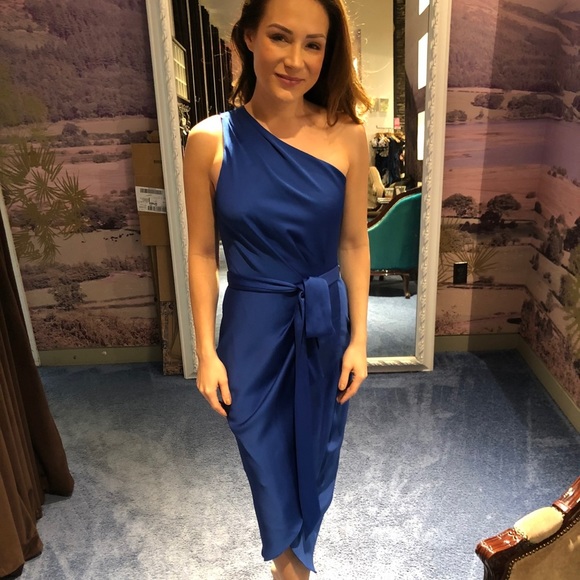 Ted Baker Gabie One Shoulder Drape midi Dress - Blue - Picture 12 of 12